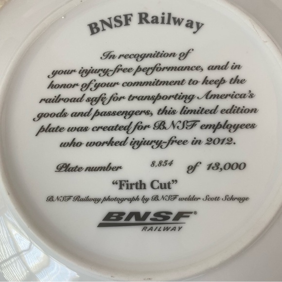 BNSF Railway “FIRTH CUT” Collector Plate 2012 Train Locomotive 1/13,000 Limited - Picture 4 of 6